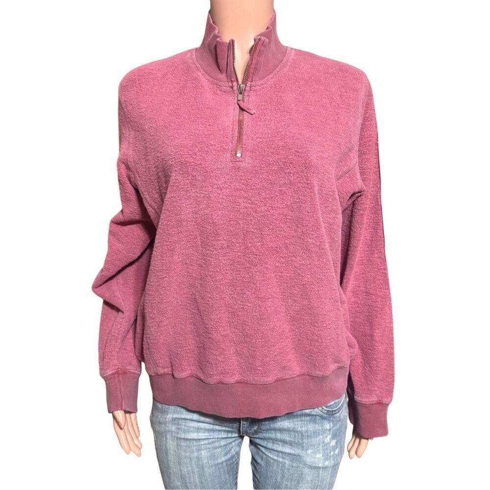 Pulp Women's Long Sleeve Henley Terry Cloth dusty rose Half Zip sweater M